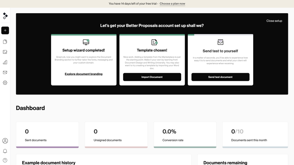 Better Proposals dashboard overview