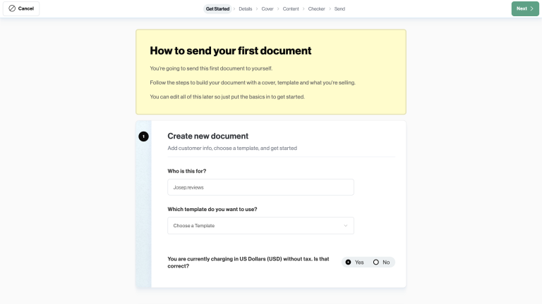 Better Proposals new document start
