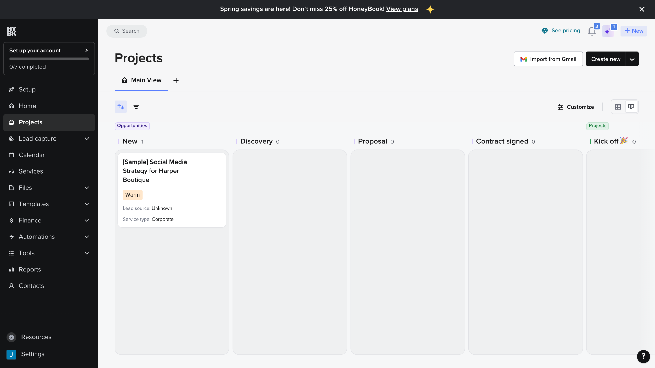 HoneyBook projects pipeline