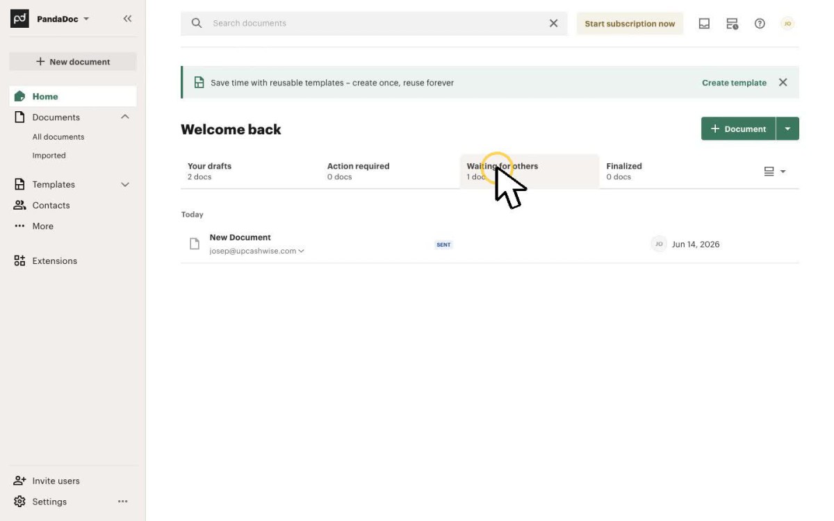 PandaDoc dashboard overview