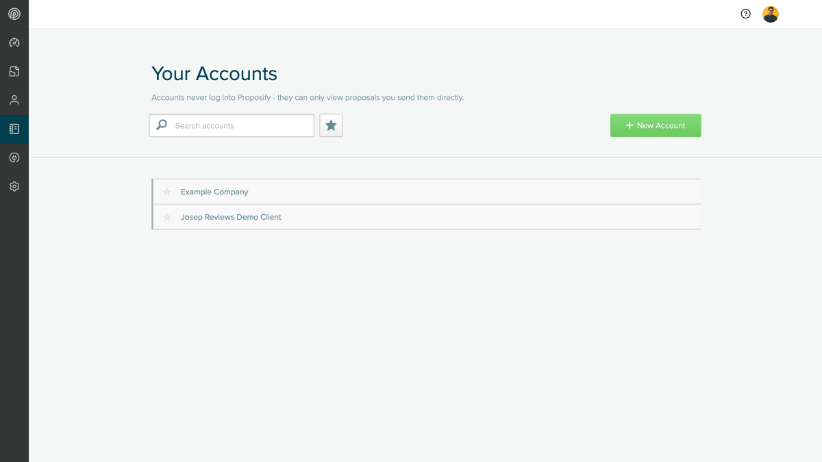 Proposify accounts list