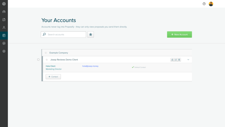 Proposify client record with Hola Client contact