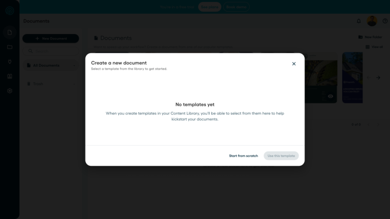 Proposify new document dialog