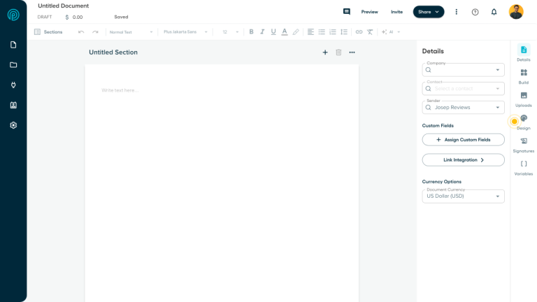 Proposify start from scratch document setup