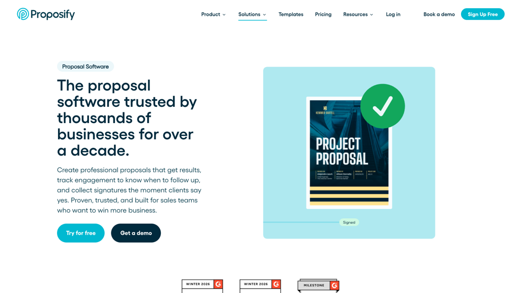 Proposify proposal software page