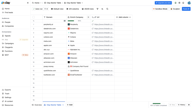 Clay test domains and enrichment results