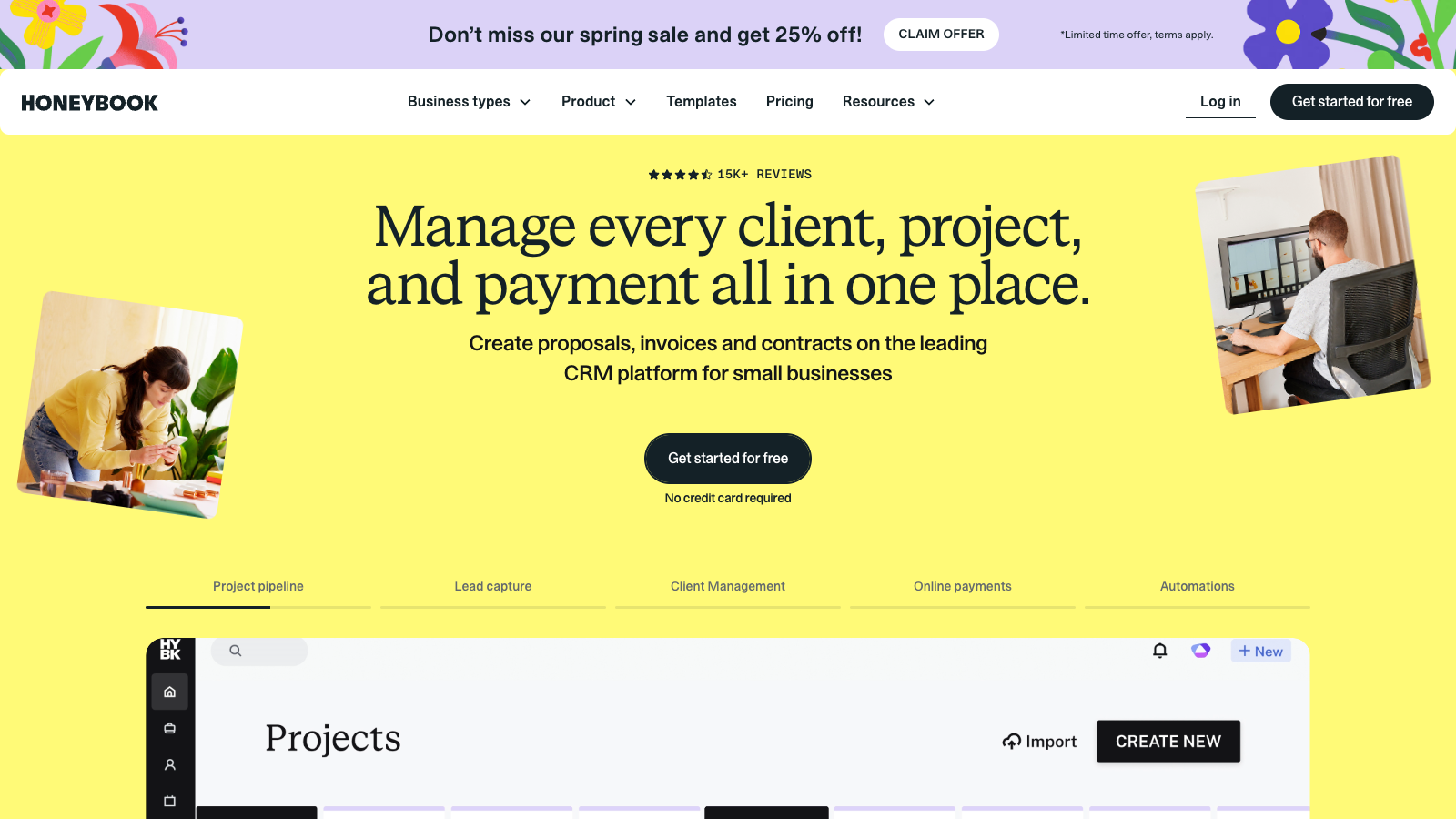 HoneyBook homepage