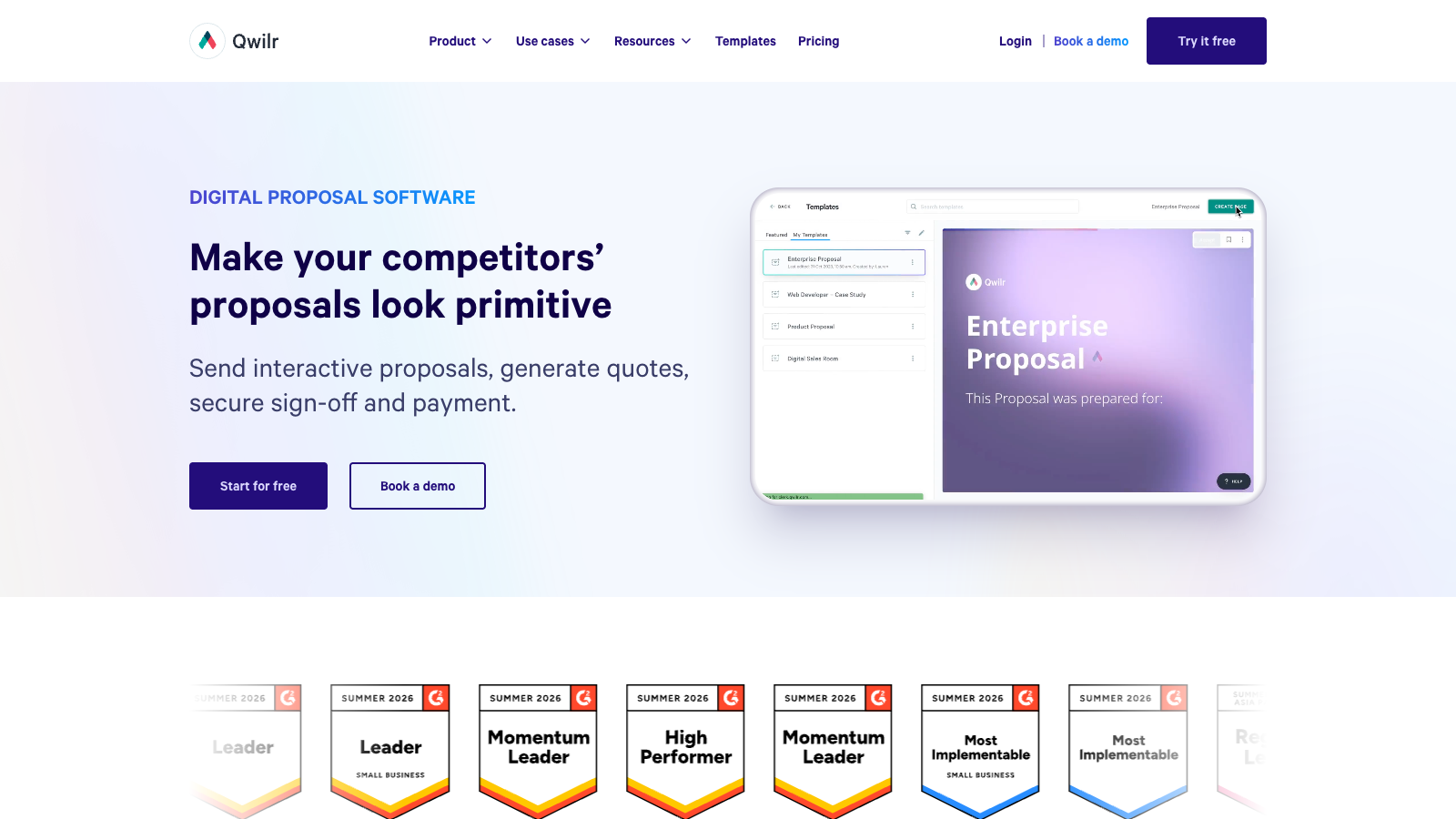 Qwilr digital proposal software page