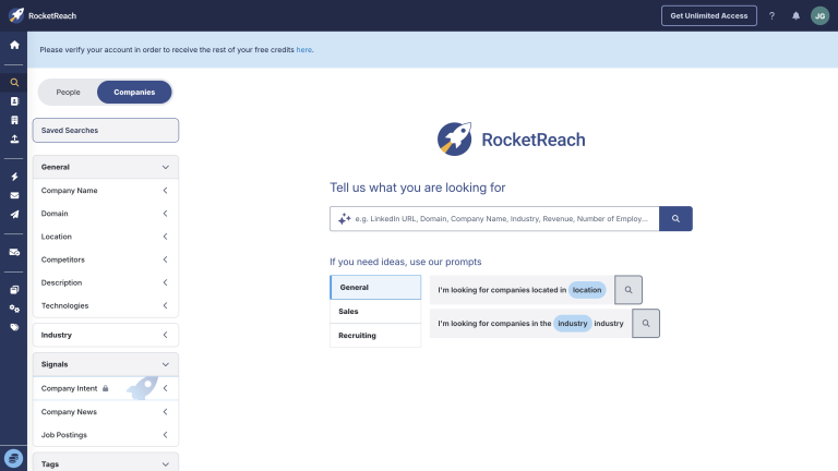 RocketReach company search filters