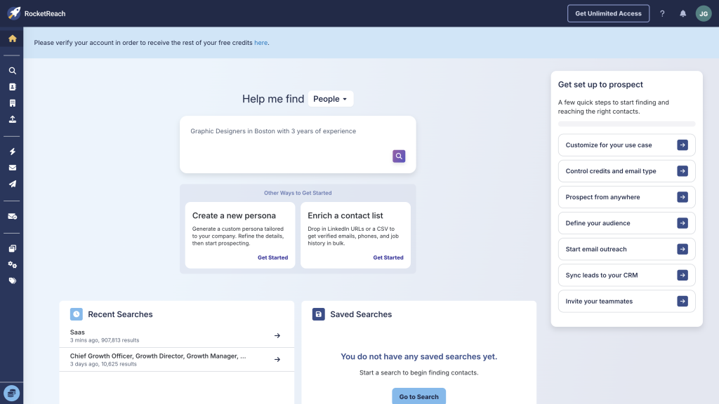 RocketReach dashboard overview