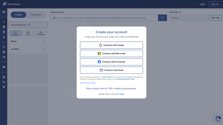 RocketReach search and database page