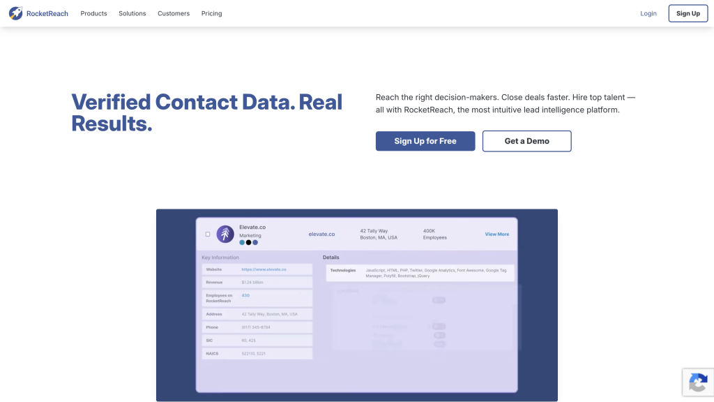 RocketReach homepage