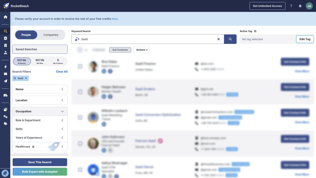 RocketReach people search filters