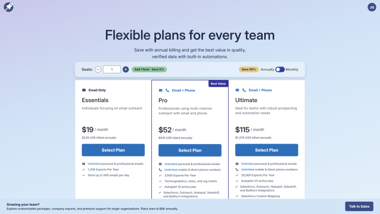 RocketReach pricing and account limit context