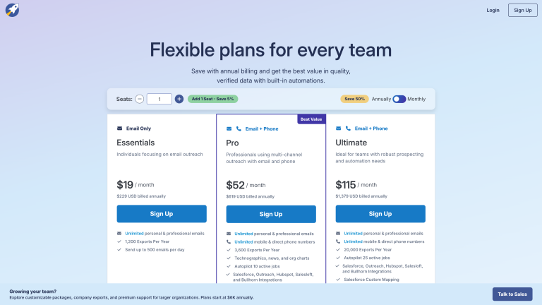 RocketReach pricing page