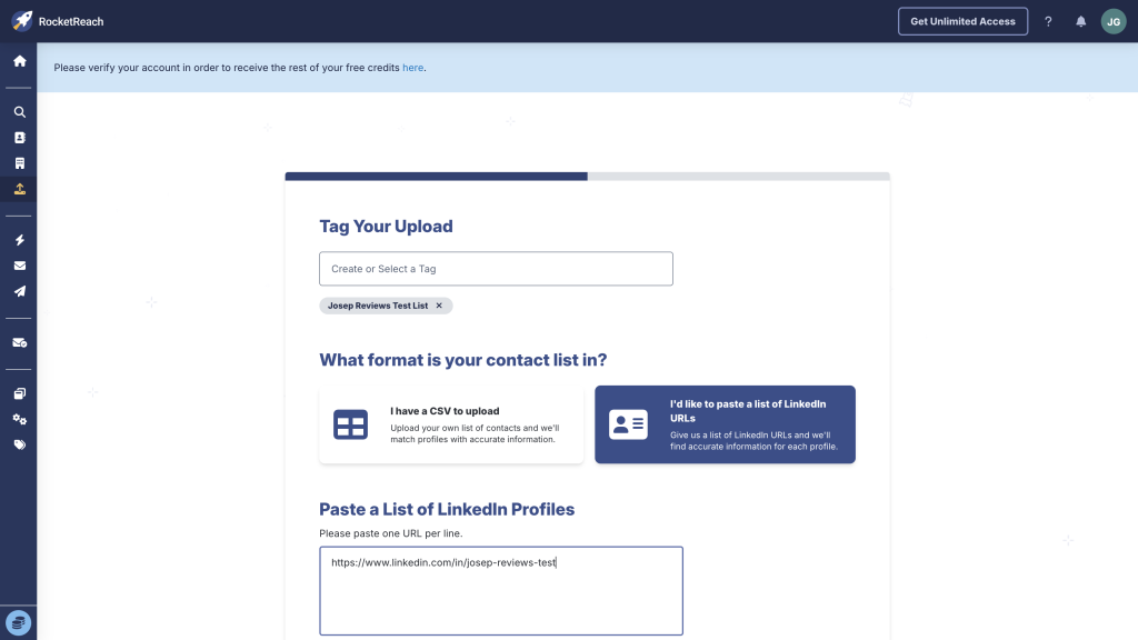 RocketReach upload list workflow